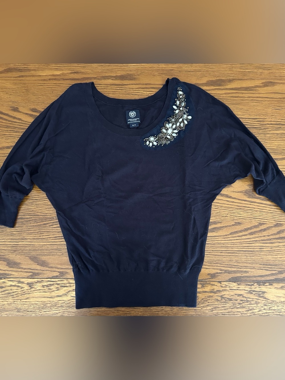 Vintage American Eagle Outfitters Navy 3/4 Sleeve Sweater with Embellishment